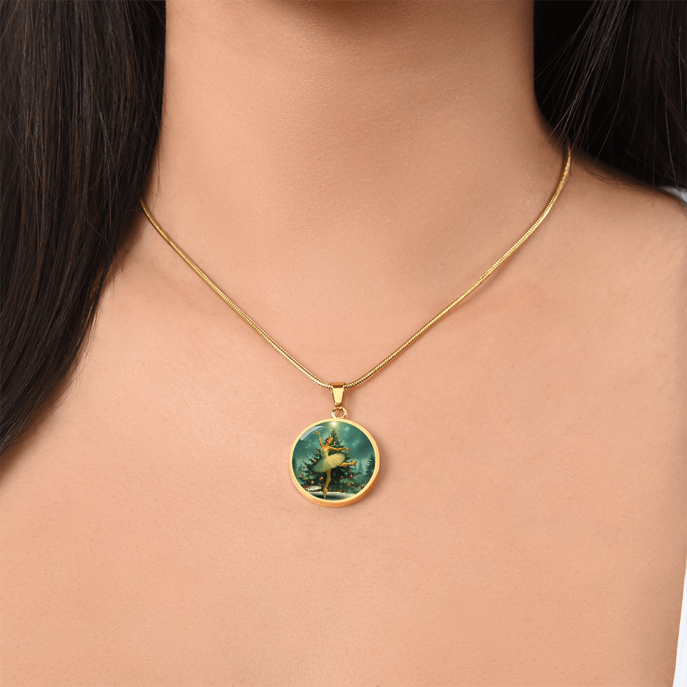 Gold finish Prima Ballerina Nutcracker Necklace - on model.