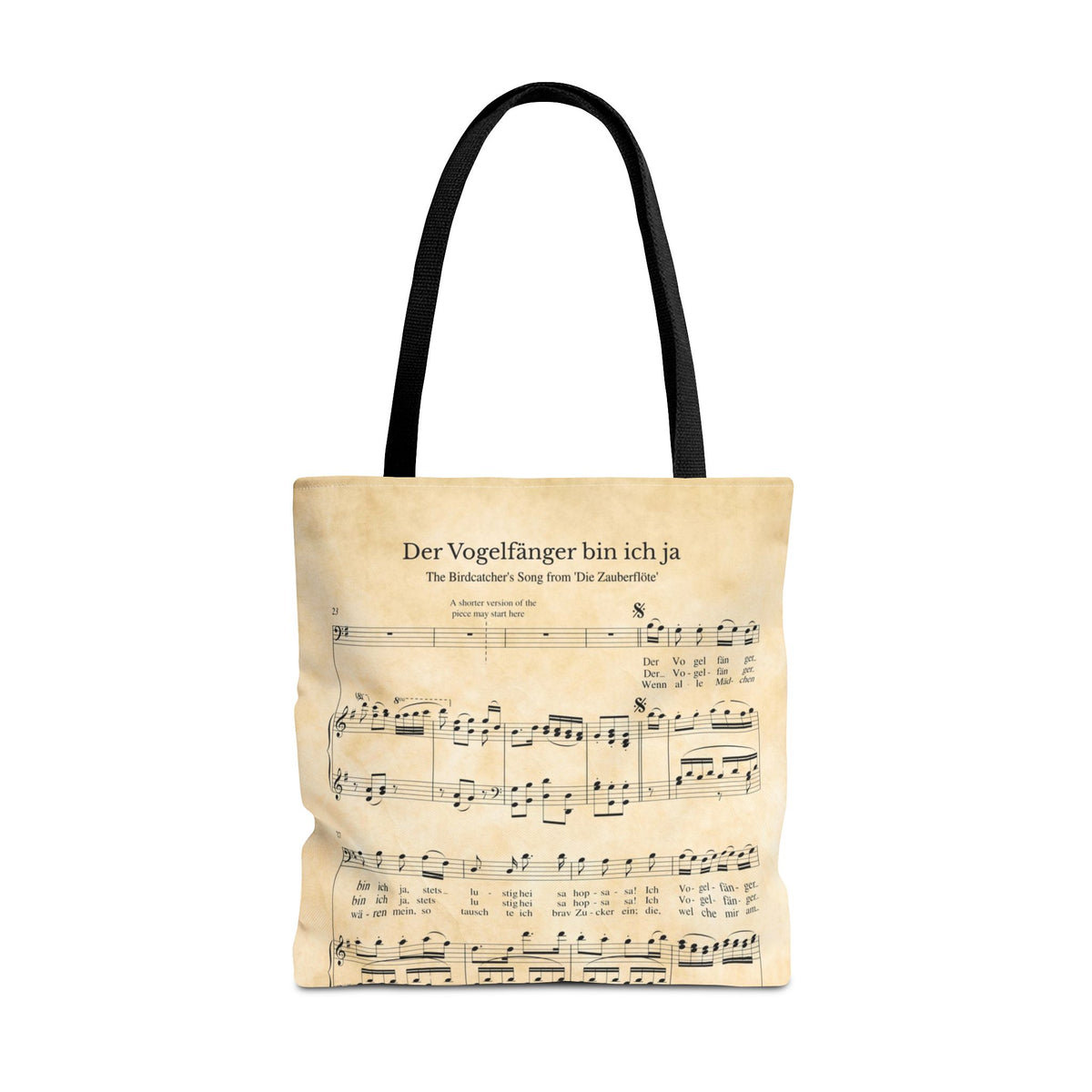 Tote bag with Mozart Magic Flute music design 