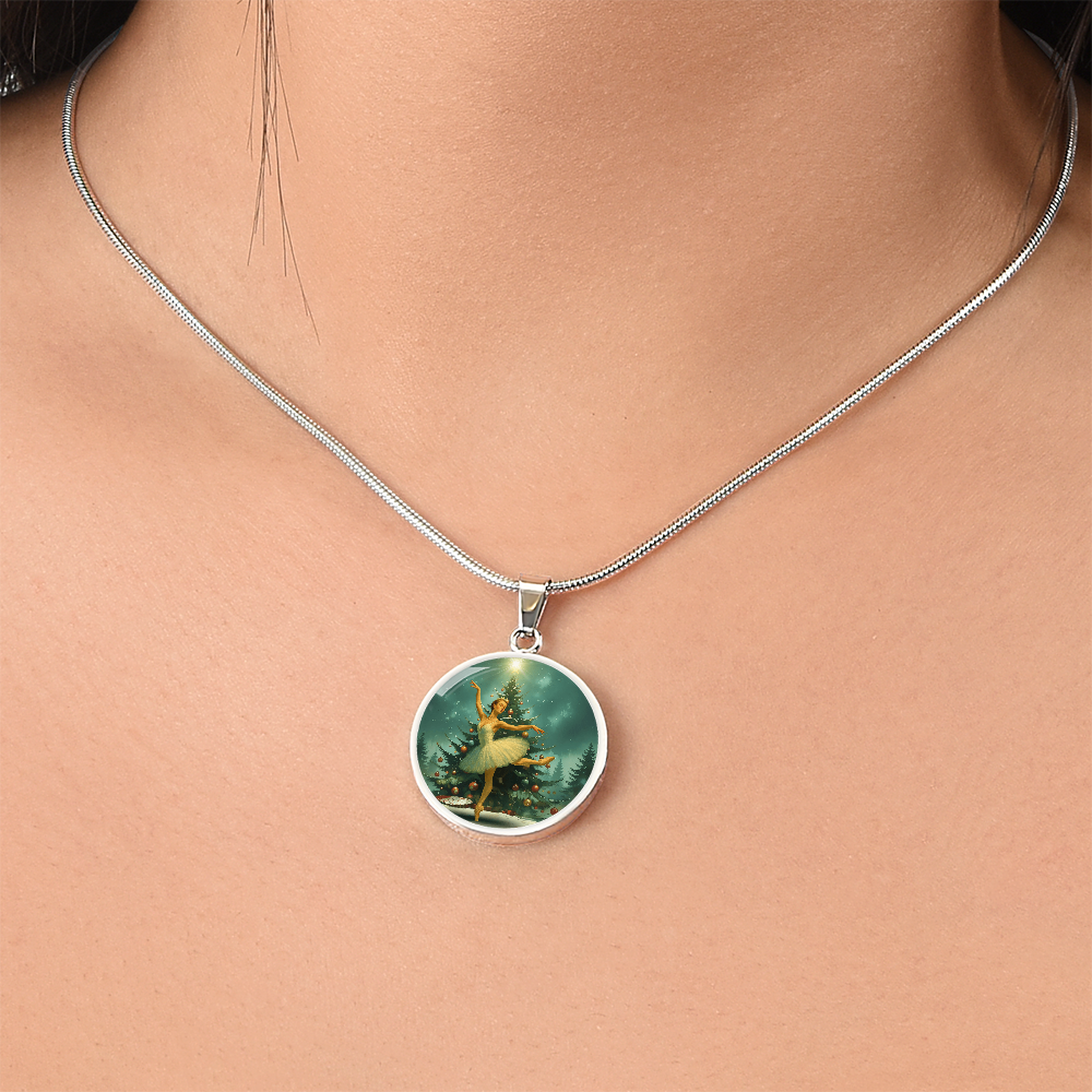 Silver finish Prima Ballerina Nutcracker Necklace - on model.